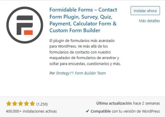 Formidable-Forms-plugins de formularios de contacto.
